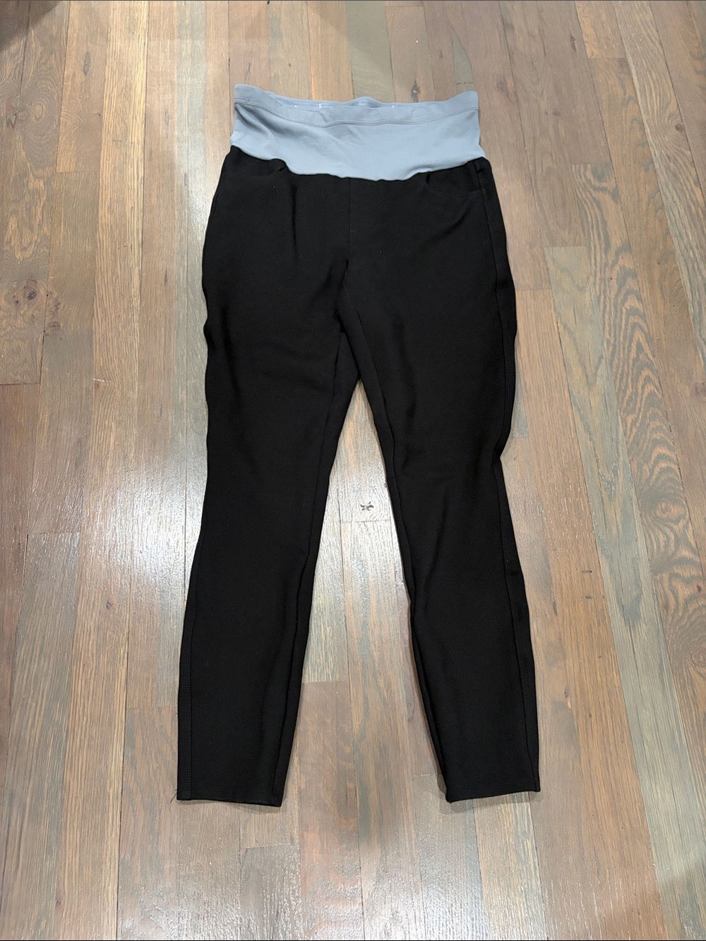SPANX Black Leggings with Light Gray Waistband Interior